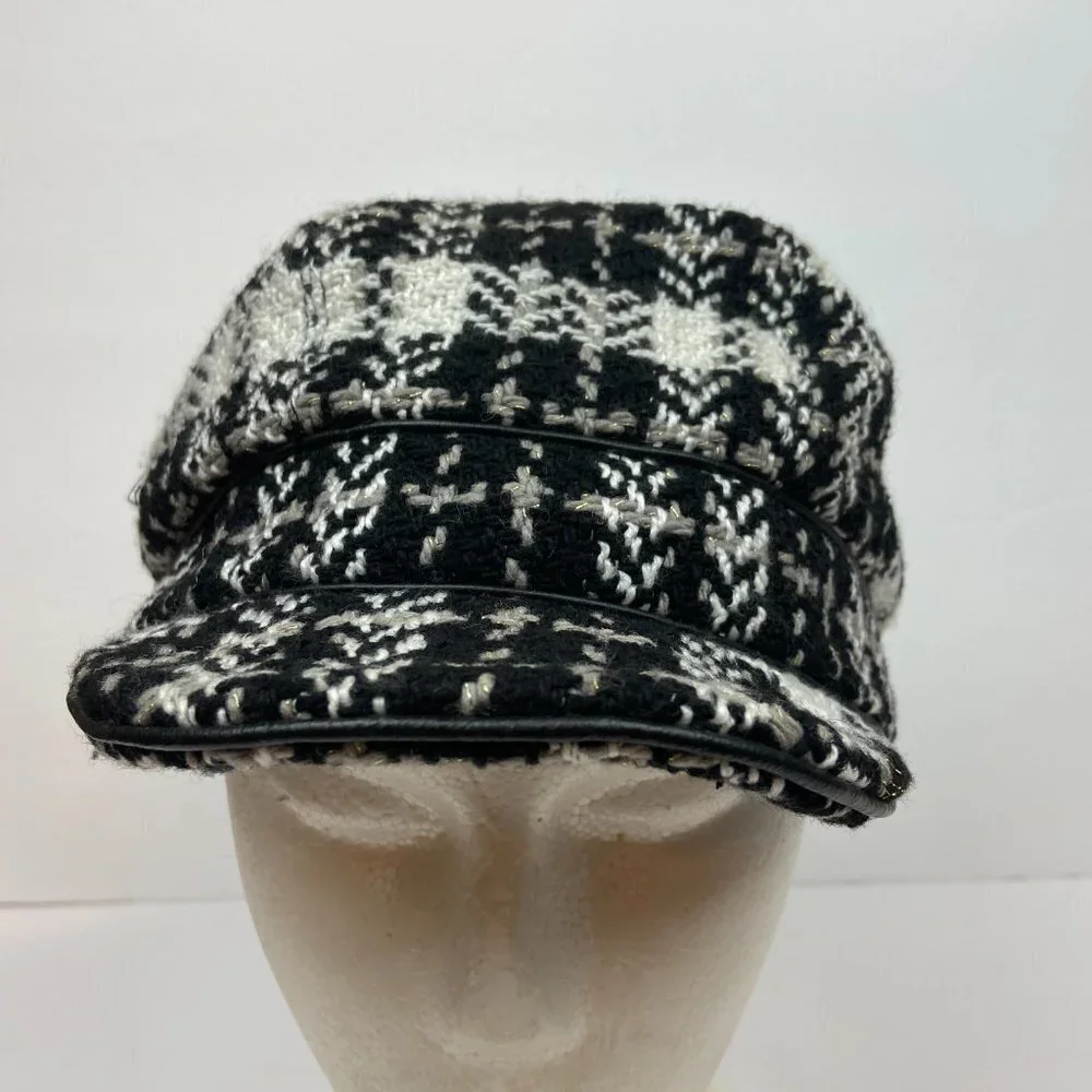 Banana Republic Newsboy Style  Plaid Hat  Black White Sz M/L